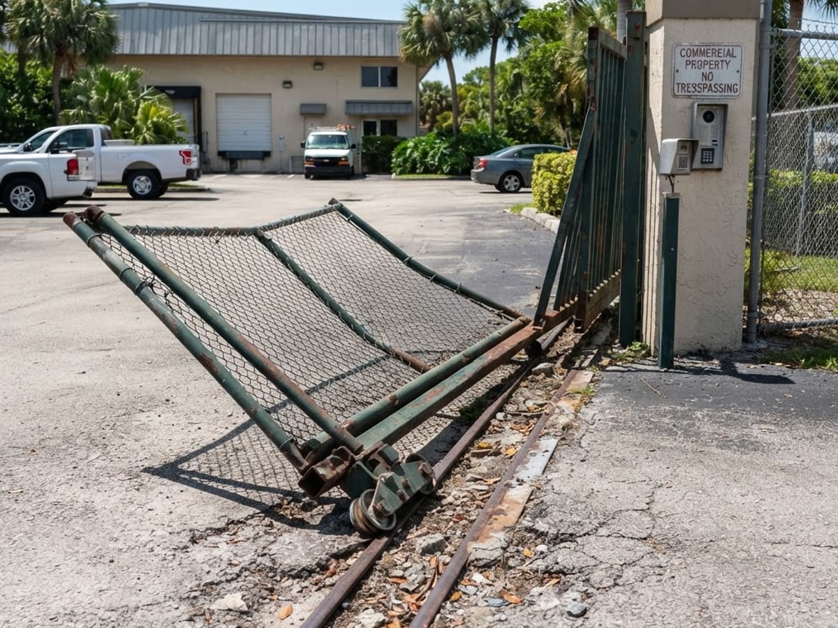 Before: Commercial Sliding Gate Repair in Fort Lauderdale, Broward