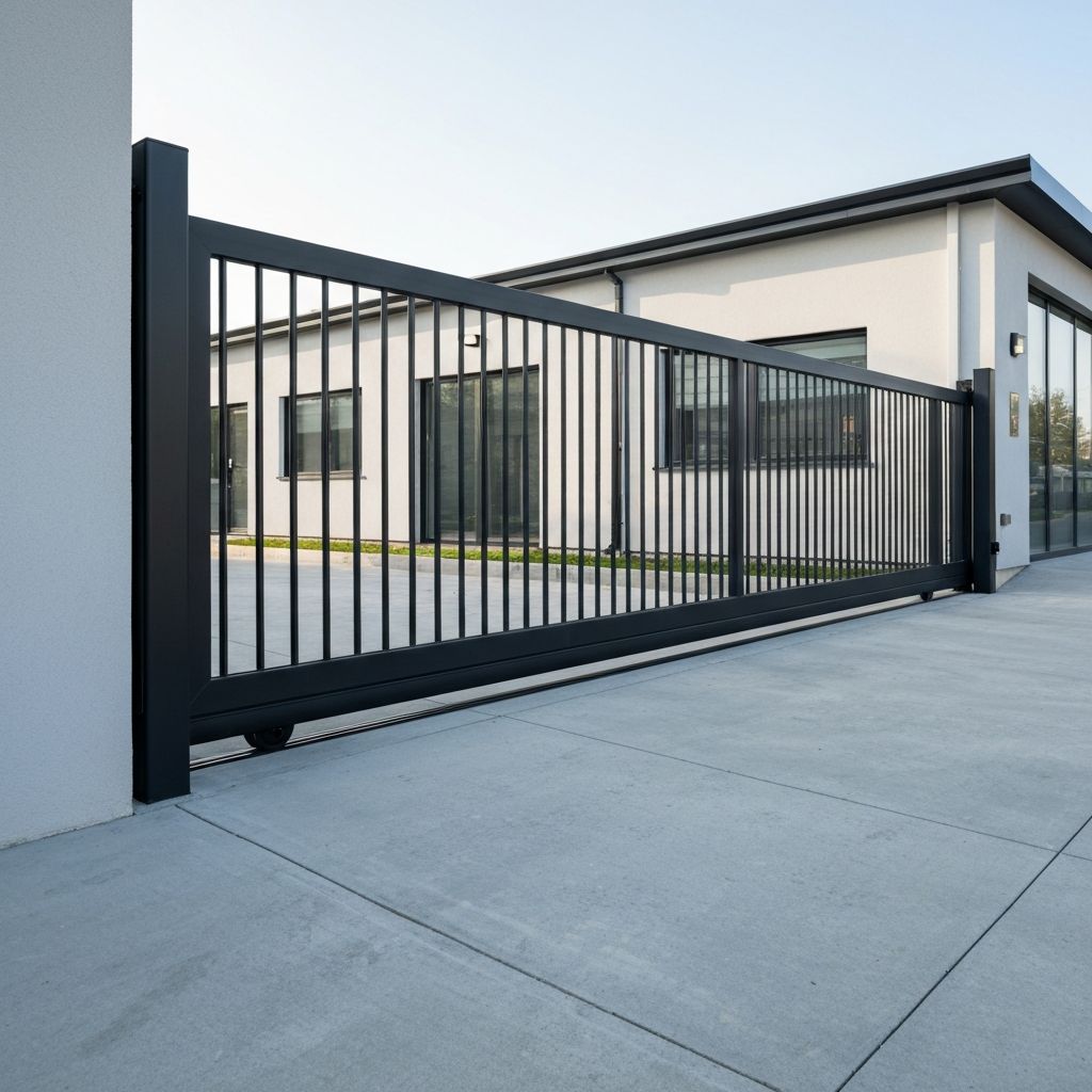 Modern sliding driveway gate installed by Royal Eagle Gate