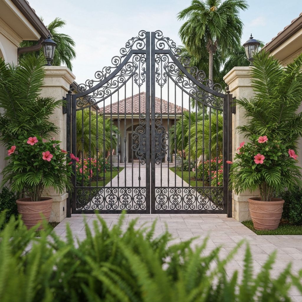 Elegant double-swing wrought iron gate